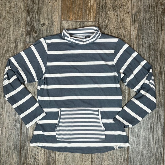 Bearpaw Women's Striped Mock Neck Long Sleeve Pullover Top, Gray White, Medium - Picture 1 of 8